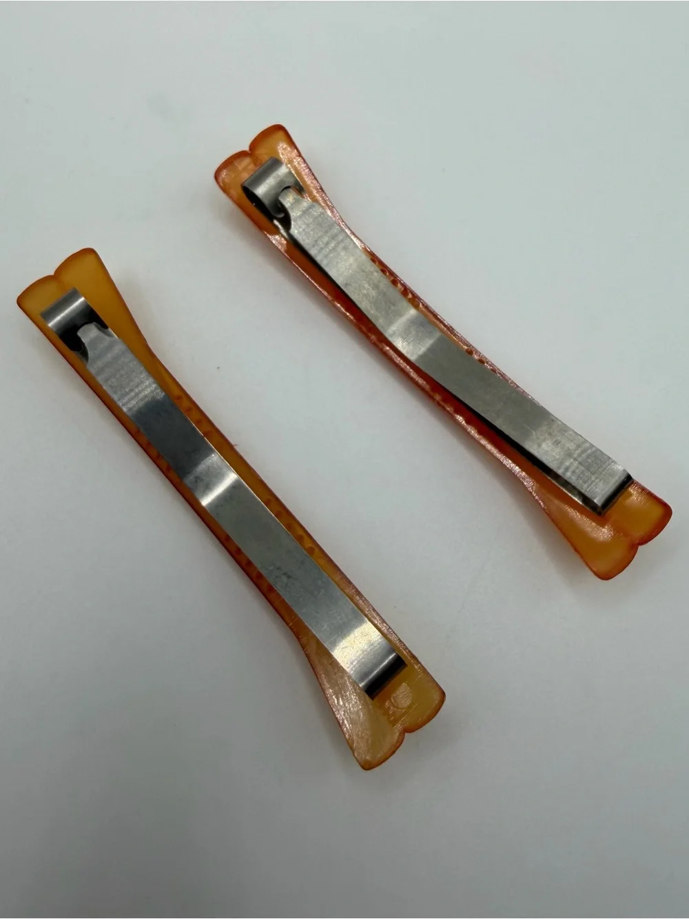 2 Butterscotch Lucite Barrette Carved Twist Snap Clip Art Deco MCM Retro Pair